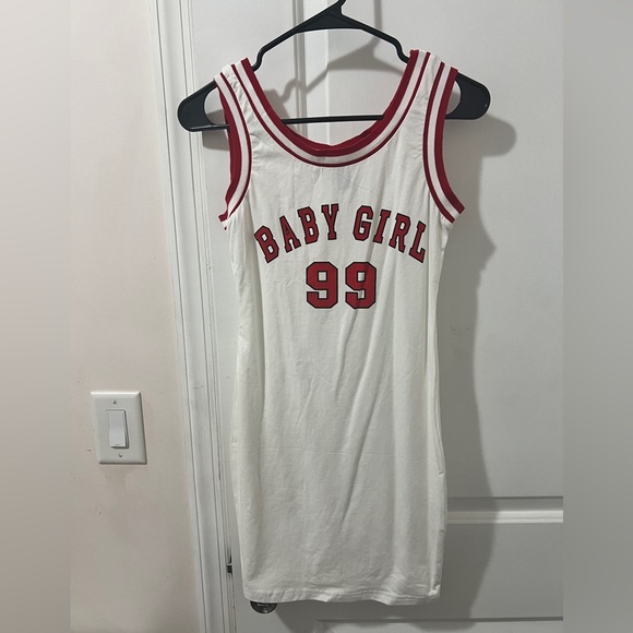 Cute White and Red Jersey Tank Pencil Dress - Picture 1 of 2